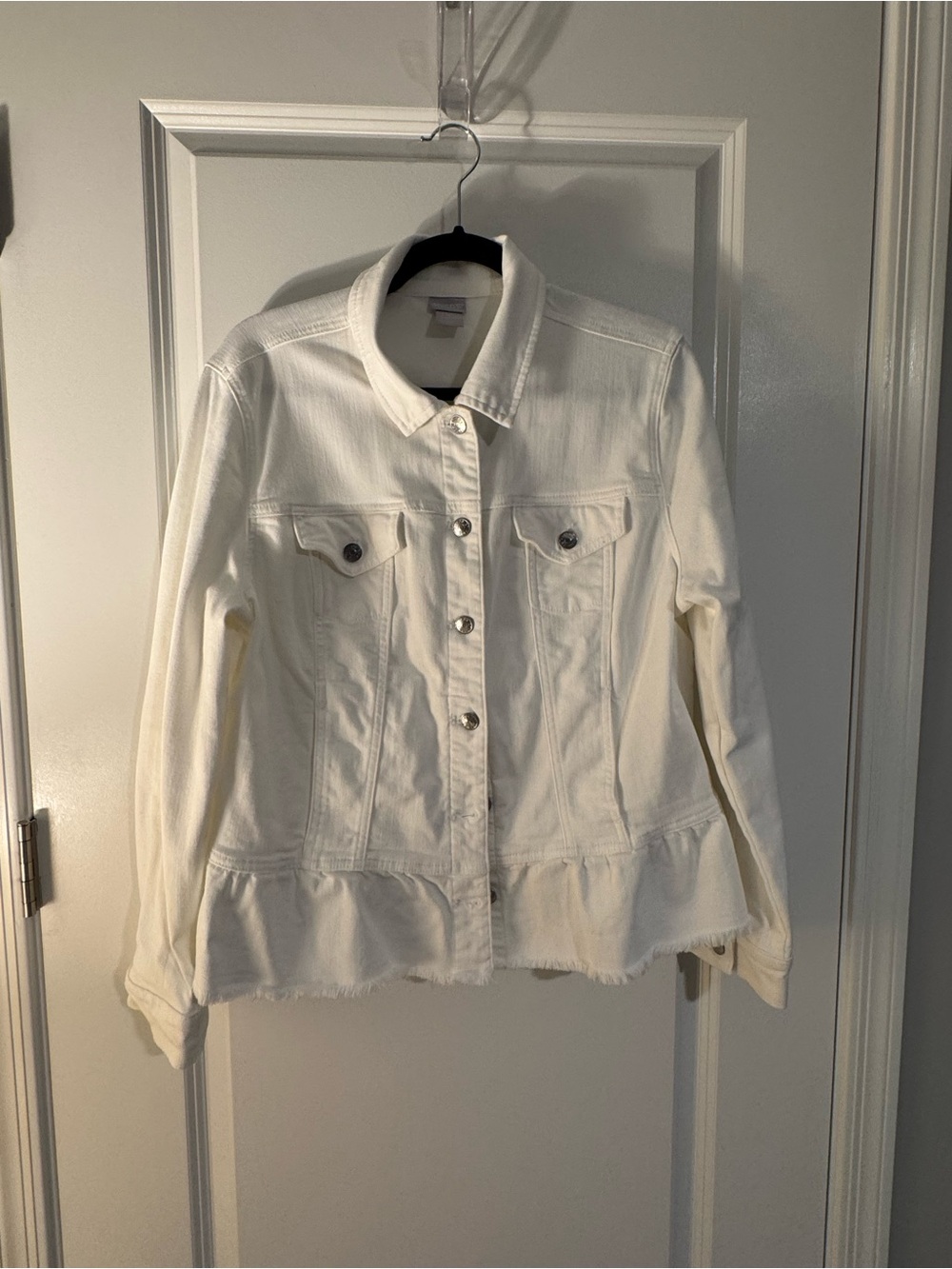 Chico's White Peplum Jean Jacket